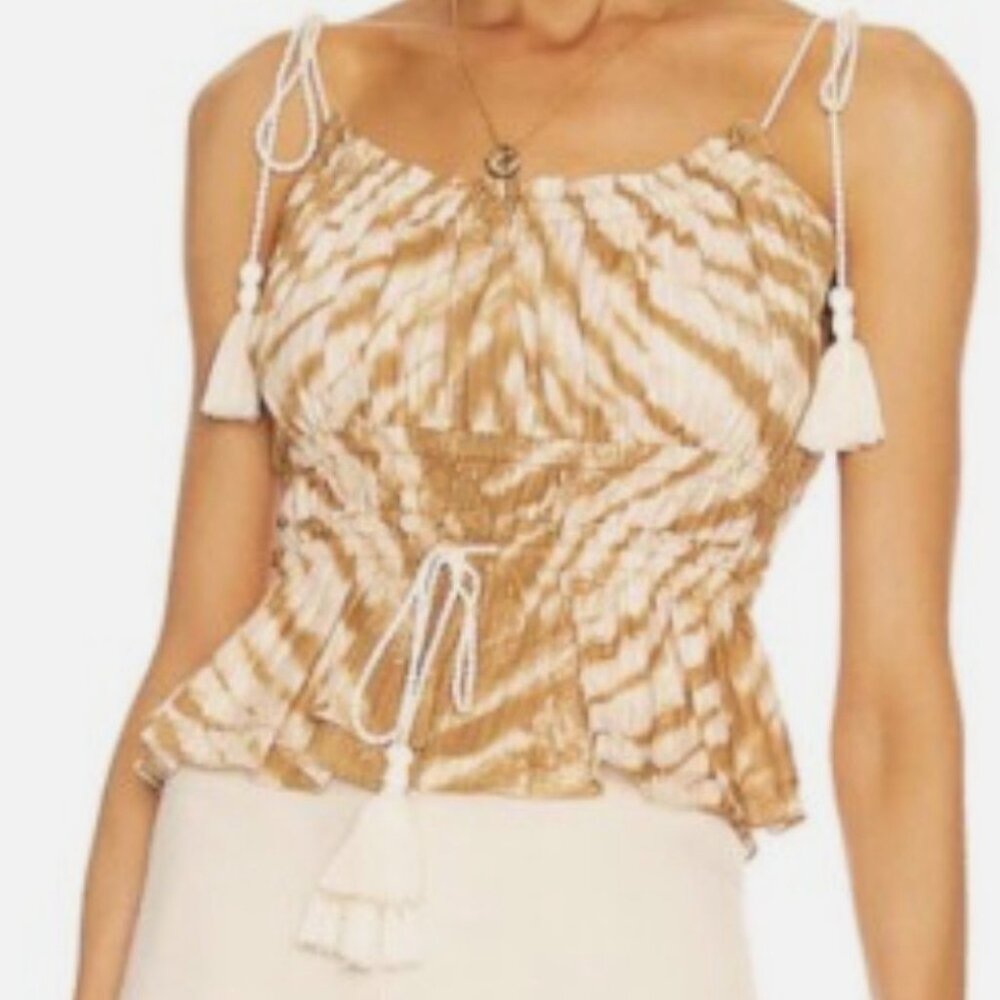 Ulla Johnson Rio sand tie dye peplum tassel tie boho top